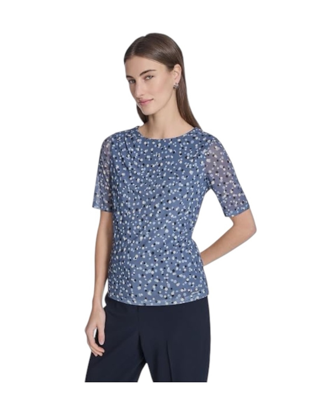 Calvin Klein Women's Elbow Sleeve Length Crew Neck Pull On Blouse Flint Large